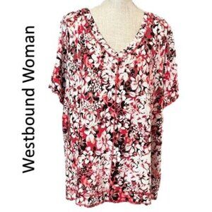 Westbound Floral Short Sleeve Top - Red, Black, Pink and White
